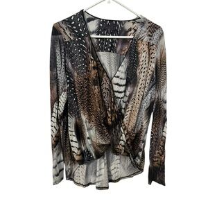 Hale Bob Feather Patterned Blouse in Brown and Black